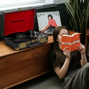 Udreamer Vinyl Record Player with Bluetooth 3-speed Audio Turntable & Built-in Speakers Portable Suitcase | Black/Red