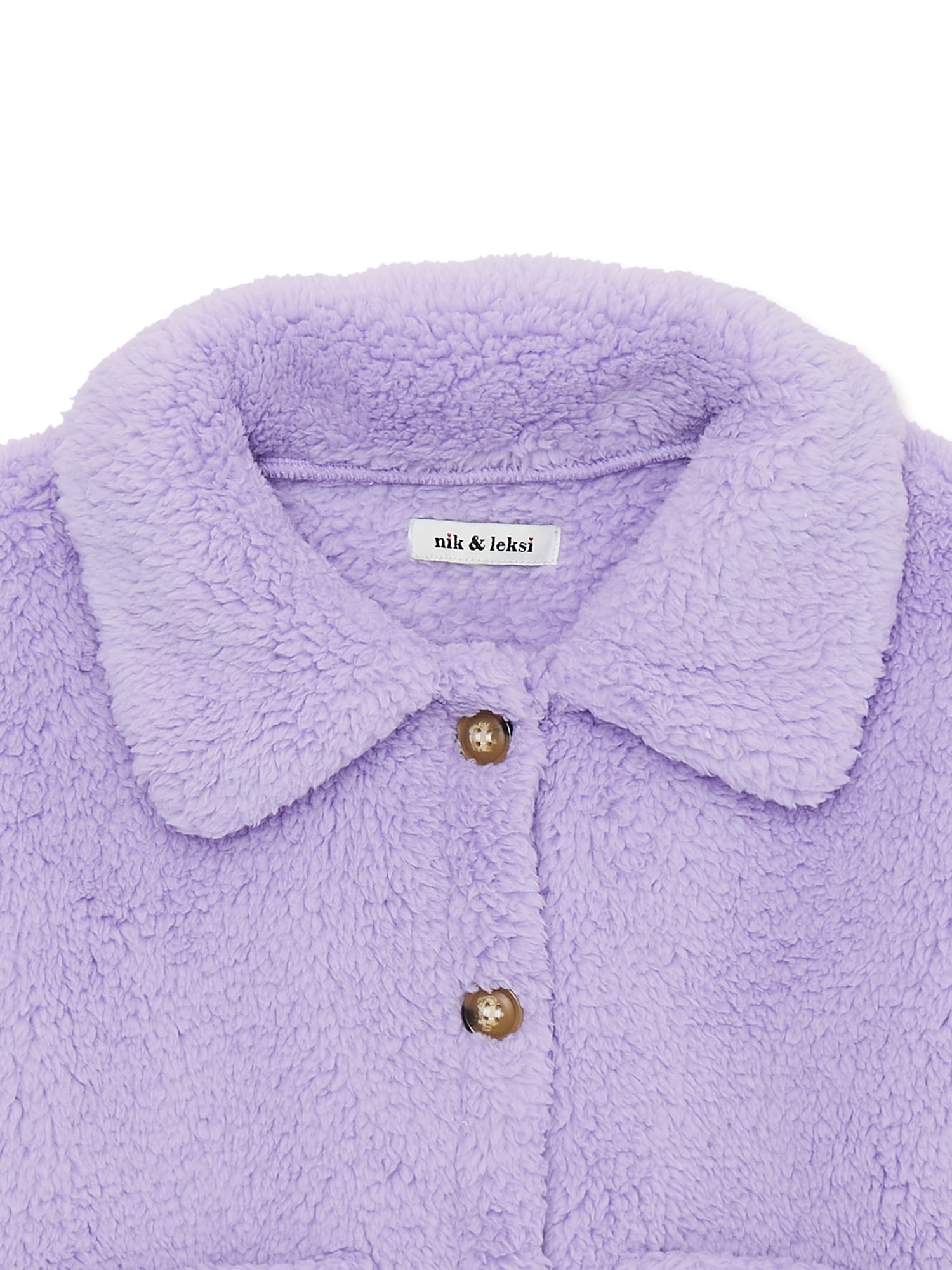 Nik and Leksi Girls Collared Crop Long Sleeve Shacket