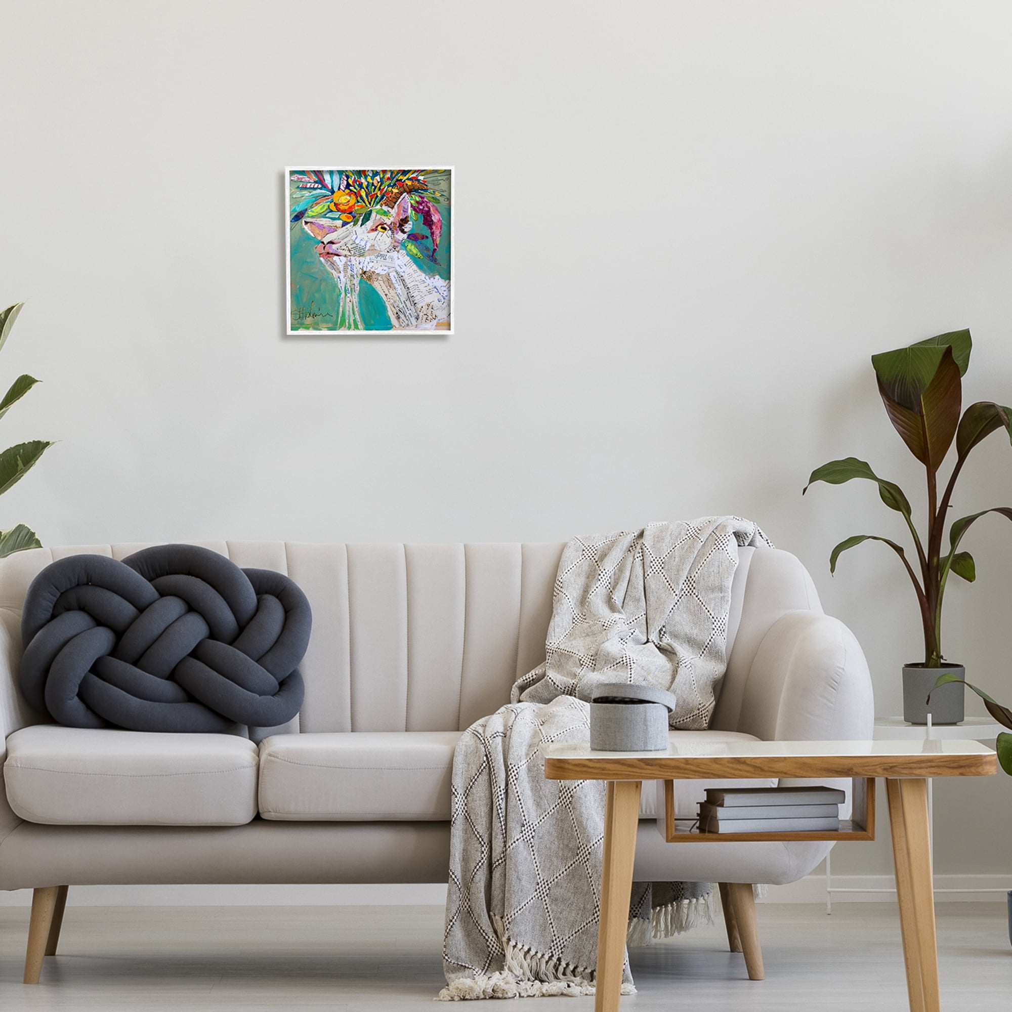 Stupell Industries Abstract Floral Goat Animals & Insects Painting White Framed Art Print Wall Art, 12 x 12
