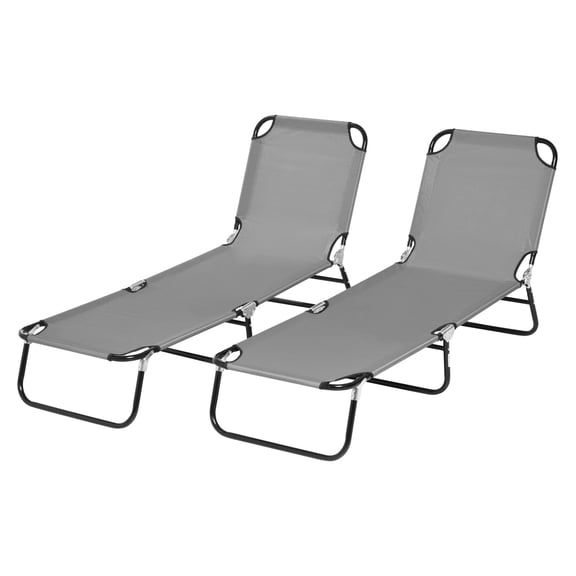 Pool Chaise Lounge Chairs 2-Pack, Folding Reclining Chairs, Steel Frame, 5-Position Adjustable, Outdoor Beach Patio Loungers, Dark Gray