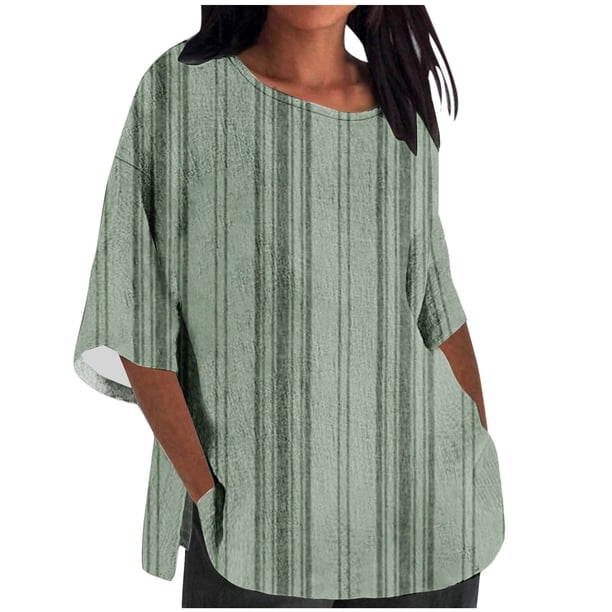 Tops Y Blusas de las Señoras Cortado 3/4 Manga Impresa Suelta Camisa Casual, Blusas para las Mujeres Casual