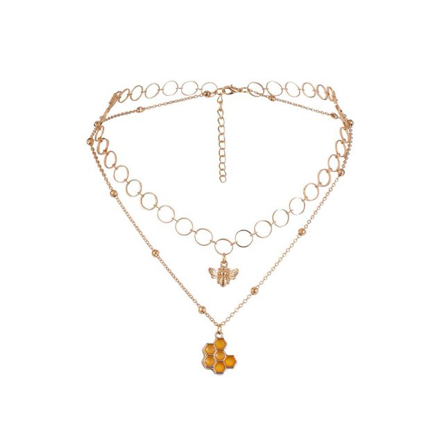 Moda hueco círculo collares abeja colgante doble capa gargantillas joyería