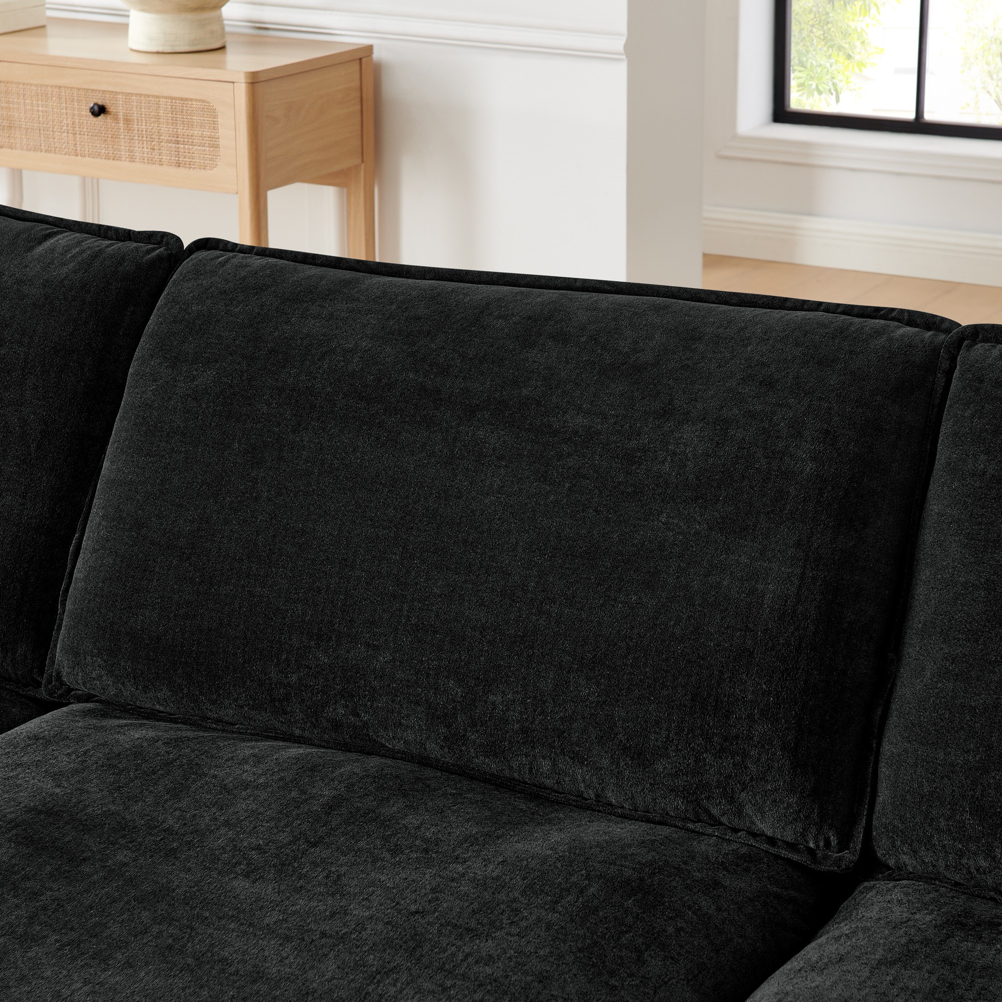 110" Modern L-Shaped Sectional Sofa Couches with Ottoman,Oversized Convertible 4 Seater Couch for Living Room,Black