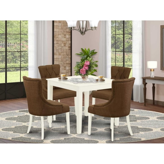 East West Furniture Oxford 5-piece Wood Dining Set in Linen White/Dark Coffee