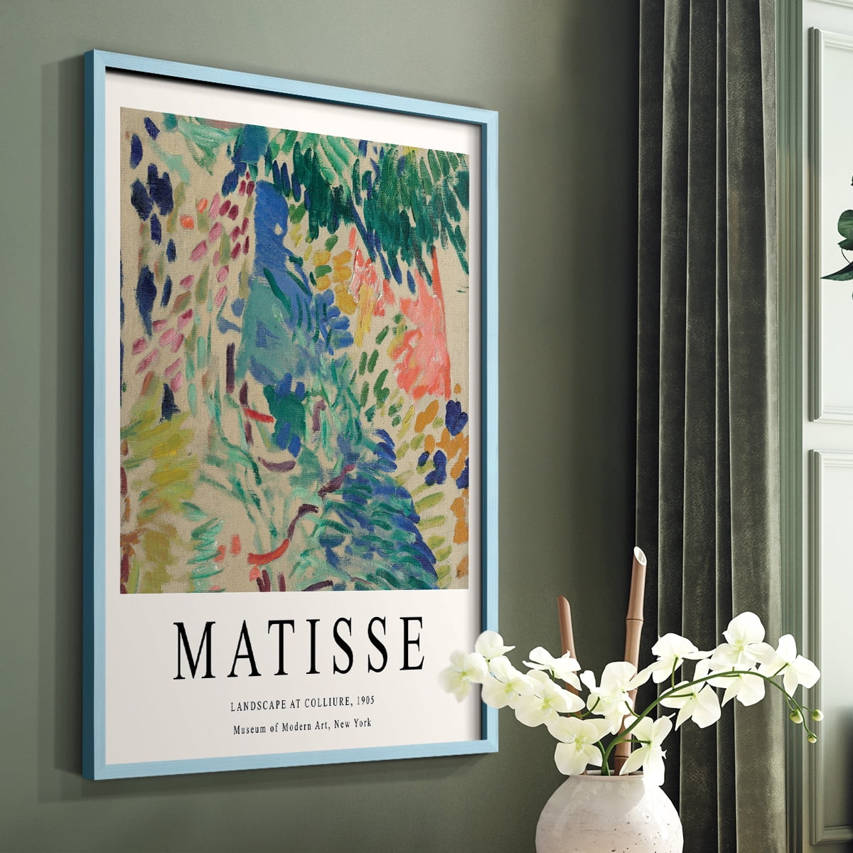 Matisse CDXCIII in Blue Solid Wood Framed Print No Nail Hanging