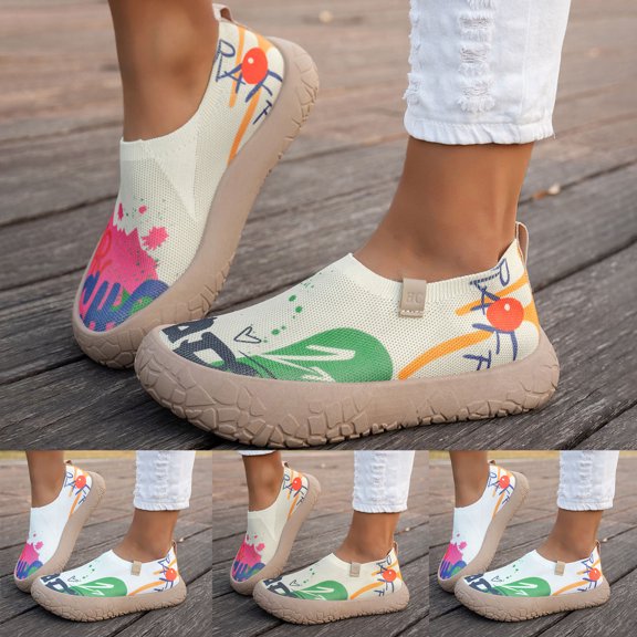 Dakaela Knit Slip on Shoes for Women 2026 Fashion Print Casual Walking Running Tennis Sneakers Thick Soft Sole Work Loafers Size 6-10 Khaki