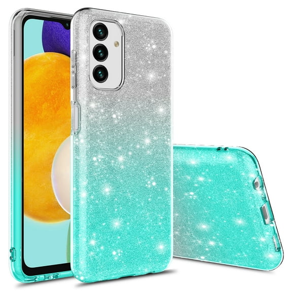 Samsung Galaxy A13 5G Case, Rosebono Cute Fashinon Slim Luxury Shinning Sparkle Bling Classy Glitter Sparkle Girl Girly Women Protective Cover for Samsung Galaxy A13 5G (Silver/Teal)
