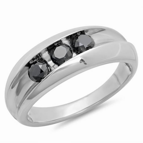 Dazzlingrock Collection 1.20 Carat (ctw) Sterling Silver Real Black Round Diamond Men's Channel Set 3 Stone Anniversary Wedding Band 1 1/4 CT, Size 11