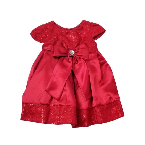 Infant Toddler Girls Red Bow Christmas Holiday Party Dress Sparkle Glitter 3T