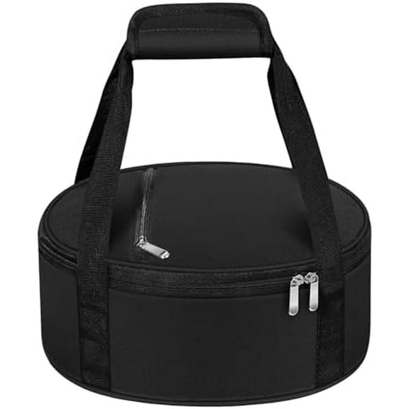 Round Insulated Casserole Carrier, Pie Carrier Bag, Portable Casserole Carrier for Hot or Cold Food Lunch Tote, Lunch Bag for Parties Picnic, Fits 12.5" Baking Dish, Black