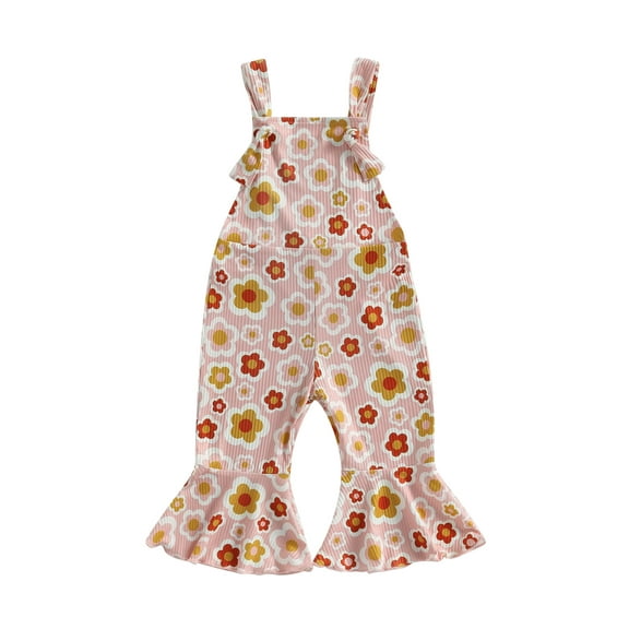 Bagilaanoe Toddler Baby Girl Jumpsuit Sleeveless Floral Print Romper Overalls 12M 18M 24M 3T 4T 5T Kids Long Flared Pants Summer Outfits