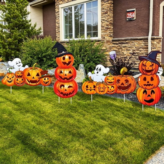 Whole Save Direct 4-Pack Large Halloween Yard Signs with Stakes, Outdoor Fall Lawn Ornaments, Pathway Decor, Cute Pumpkin & 35in Extra Tall Ghost
