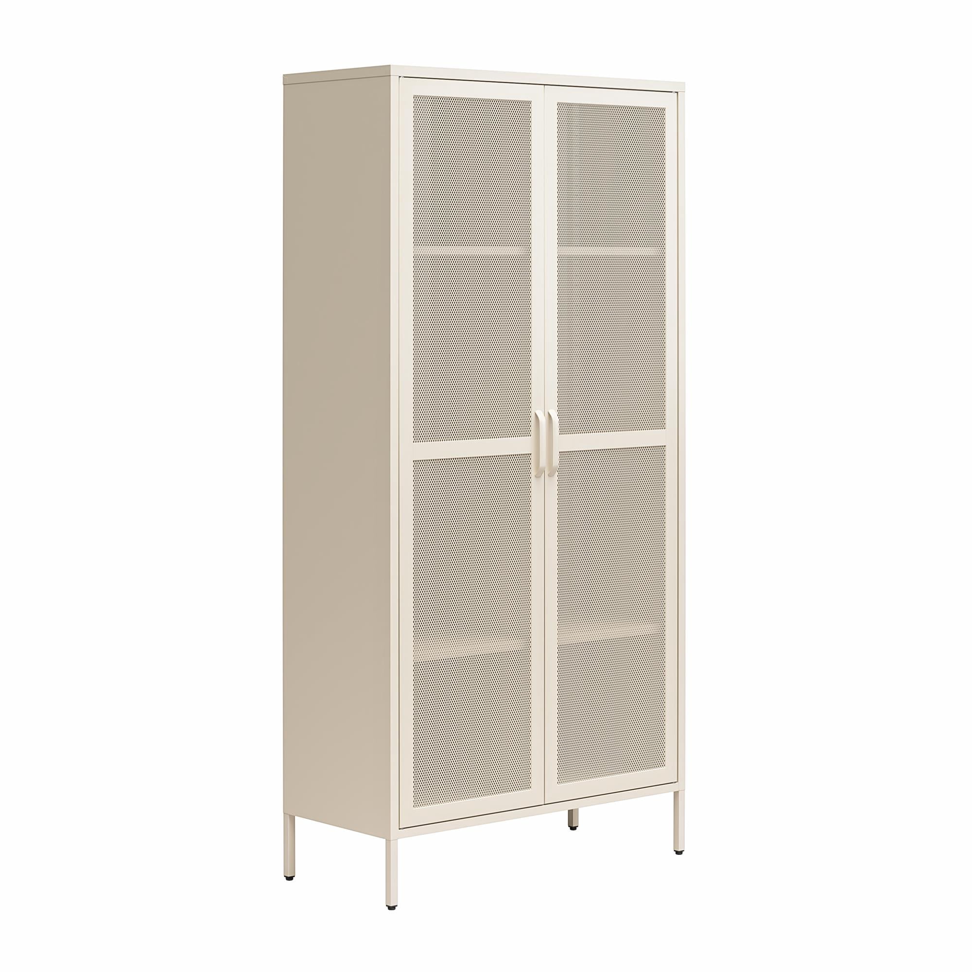 Novogratz Channing Tall 2-Door Storage Cabinet-Mesh Metal Locker, Parchment