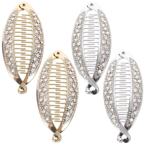 4pcs Fashionable Banana Hair Clip Ponytail Holder Clip Strong Tension Fish Shape Grips Clamp Clip (Gold, Silver 2pcs Each)
