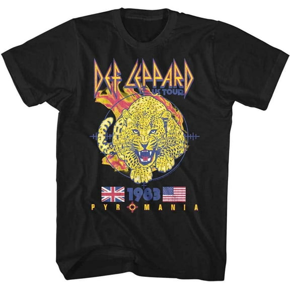 Def Leppard Pyromania US Tour 1983 Men's T Shirt (Black, AdultS)
