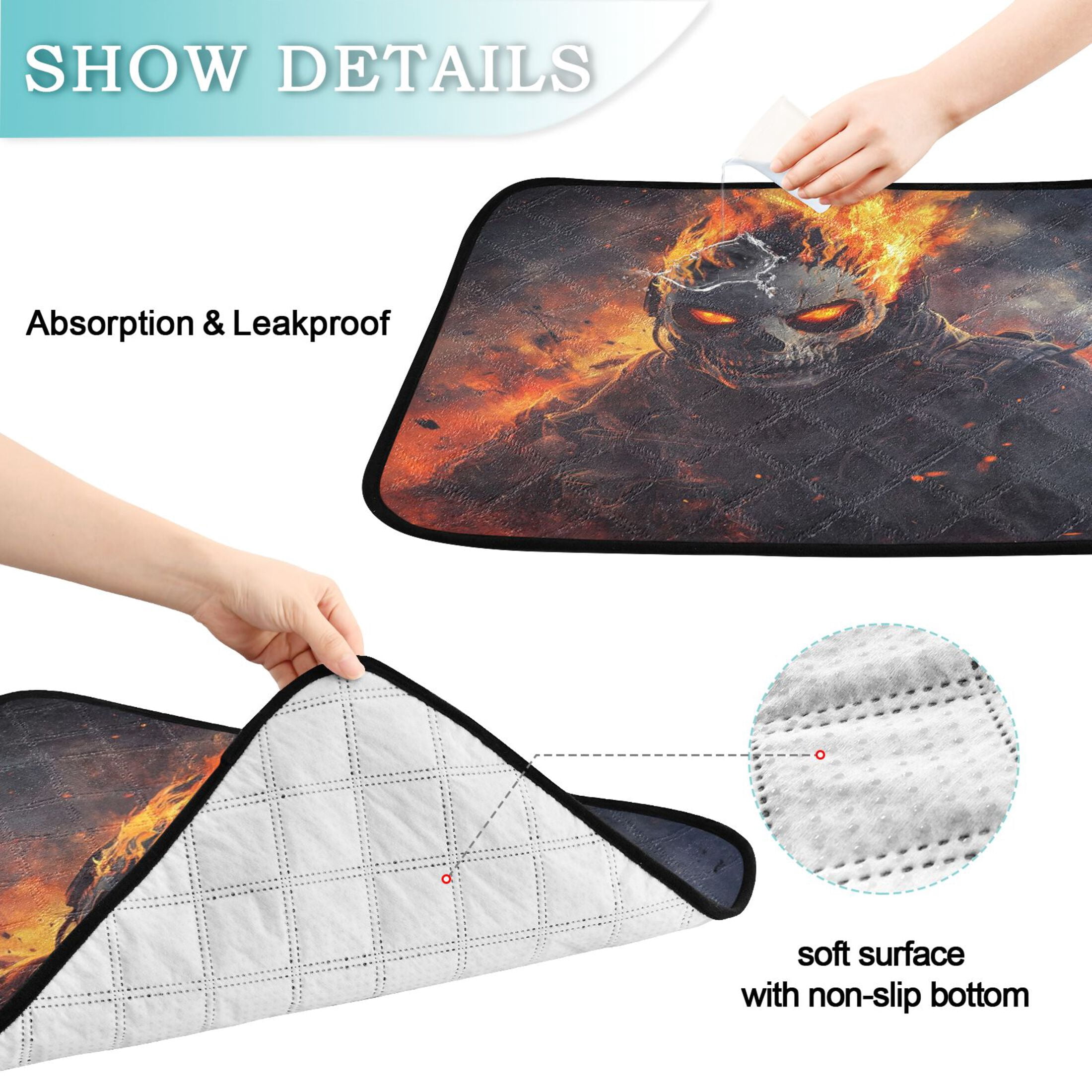 Qxltty Flaming Skull Mask Cat litter Pads Pet Set of 3 Diaper Mats Center Anti-leakage Layer Absorbent Soft and Comfortable