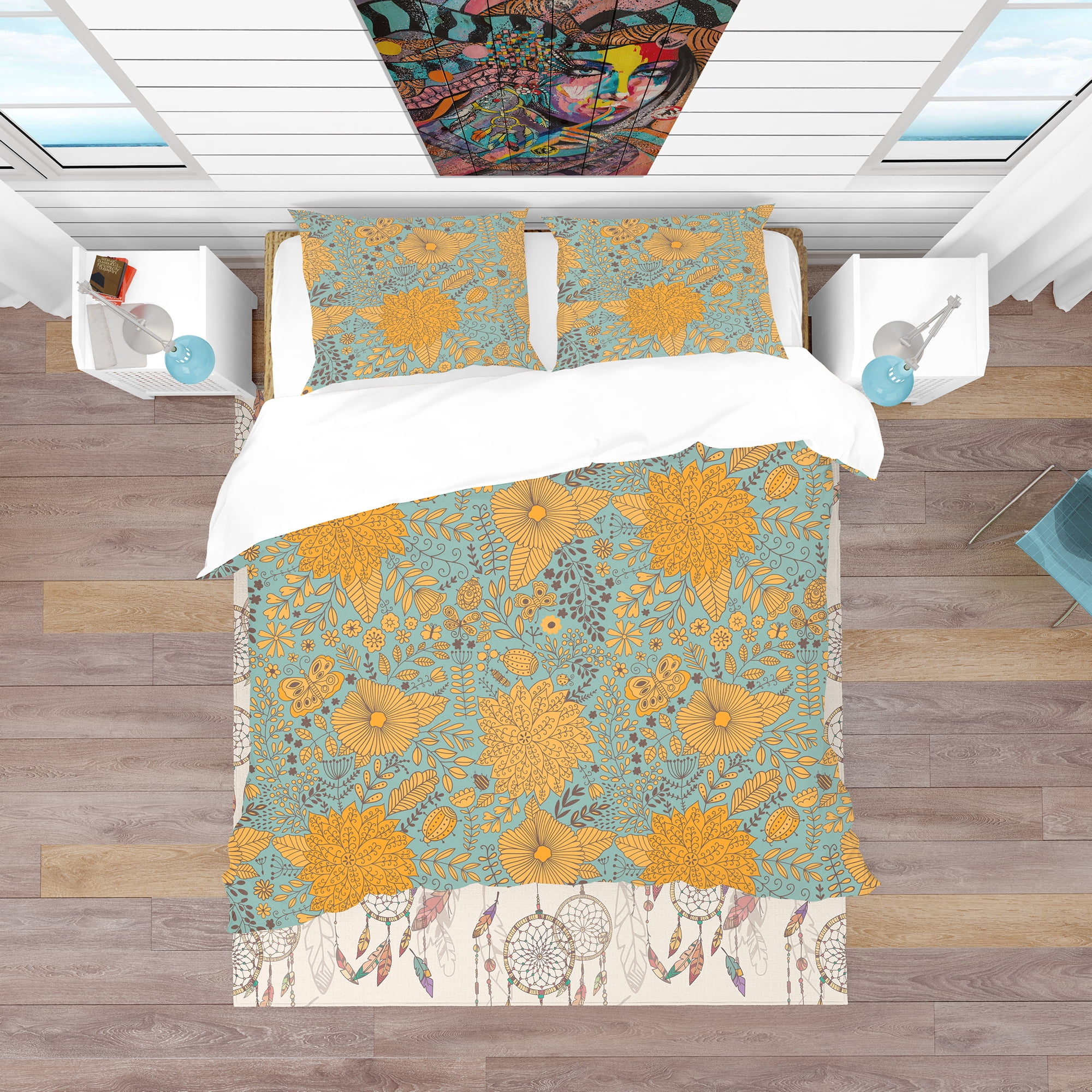 Designart 'Flower Pattern Botanic Texture' Bohemian & Eclectic Duvet Cover Set