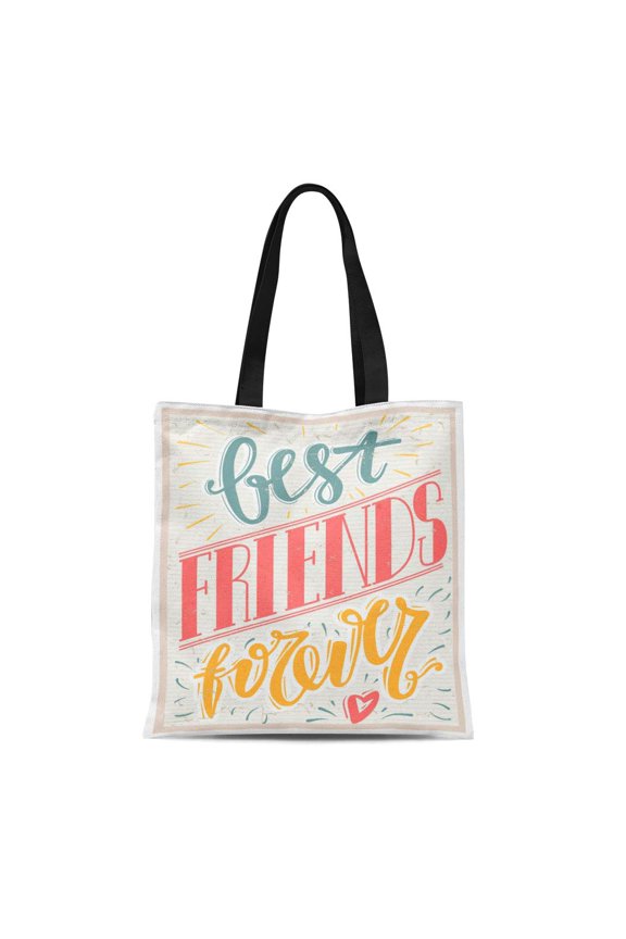 Canvas Tote Bag Best Friends Forever Text on Retro Lettering Typographic Durable Reusable Shopping Shoulder Grocery Bag