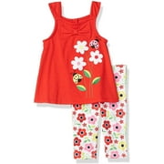 Kids Headquarters Girls 4-6X Floral Ladybug Legging Set(Red 5)