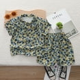 thumbnail image 2 of XUELUO Boys Casual Outfit Sets Kids Floral Print Lapel Short Sleeve Shirts Tops Elastic Waist Shorts Loose Casual Two Piece Activewear,Blue,5-6 Years, 2 of 3
