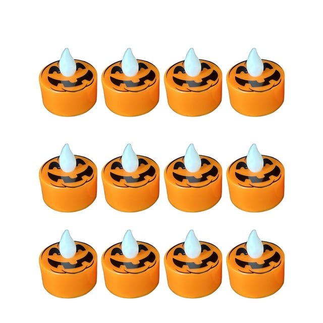 B 12 Pack Flameless Tea Light Candles Halloween Decor - Battery Operated Led Pumpkin Ghost Candle Lantern With Timer Function Safe Night Light 0.26 Lbs