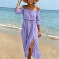 thumbnail image 6 of Horkkom Off the Shoulder Dresses for Women Short Sleeve Solid Color Summer Dresses Flowy Casual Maxi Dresses, S-3XL, 6 of 7