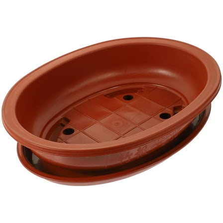 IBASETOY Oval Plastic Planter Bonsai Pot Brown Drainage Holes Household Balcony 1 Set