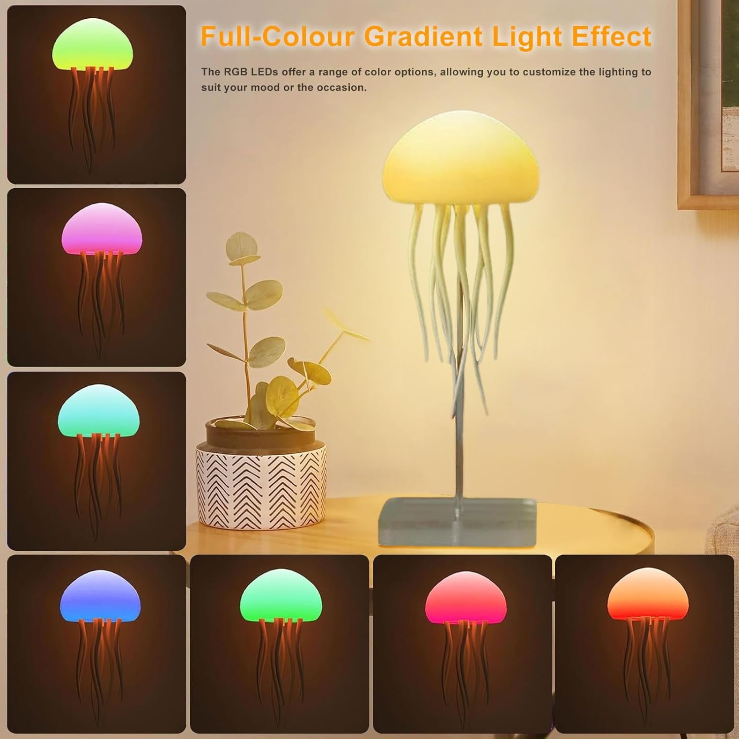 LED Jellyfish Lamp RGB Gradient Jelly Fish Light Lamp Voice Control Jellyfish Light with Dancing Legs and Touch Sensor Rechargeable Cute Desk Lamp for Bedrooms, Living Room (Hanging + Base)
