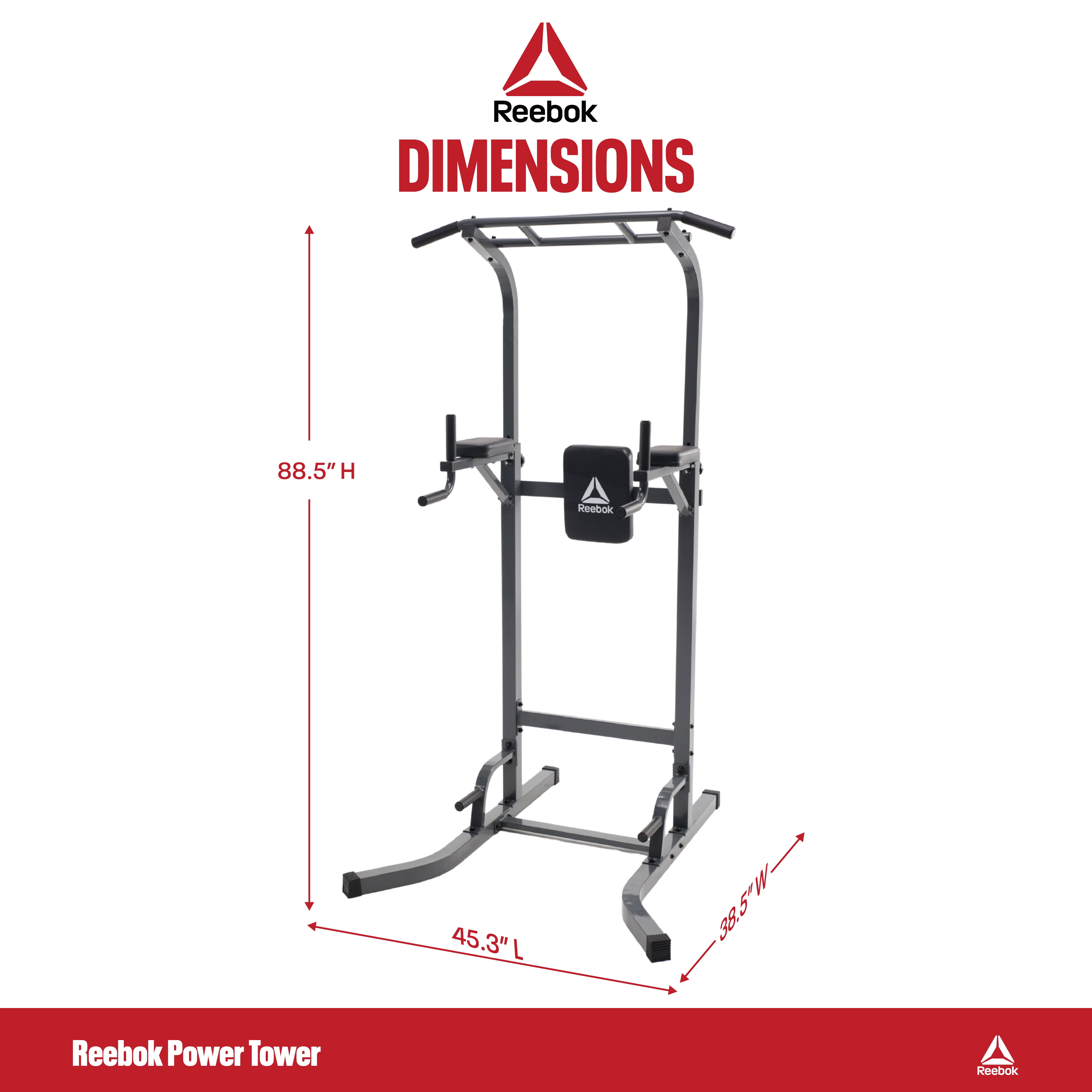 Reebok Power Tower – Home Gym for Pull-Ups, Dips & Core, 330 lb Capacity Heavy-Duty Steel