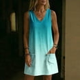 thumbnail image 4 of Lenpel Knee Length Sundresses for Women V Neck Sleeveless Loose Fit Tank Dresses with Pockets Casual Beach Vacation Outfits, 4 of 6