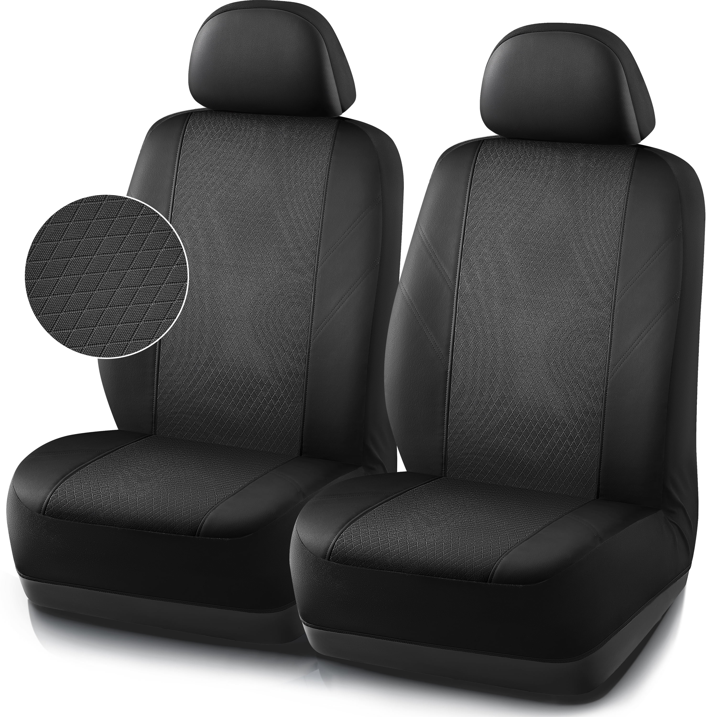 Road Comforts Car Seat Cover Leather Mesh Front Car Seat Cover, Airbag Compatible, Universal Fits Car, Truck, SUV, Vans - Black