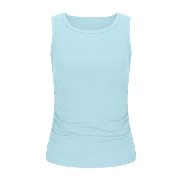 VEKDONE Summer Sleeveless Tank Tops for Women Solid Color Basic Tunics Tops Ribbed Knit Slim Fit Tanks Casual Soft Comfy Outdoor Vests Light Blue Small