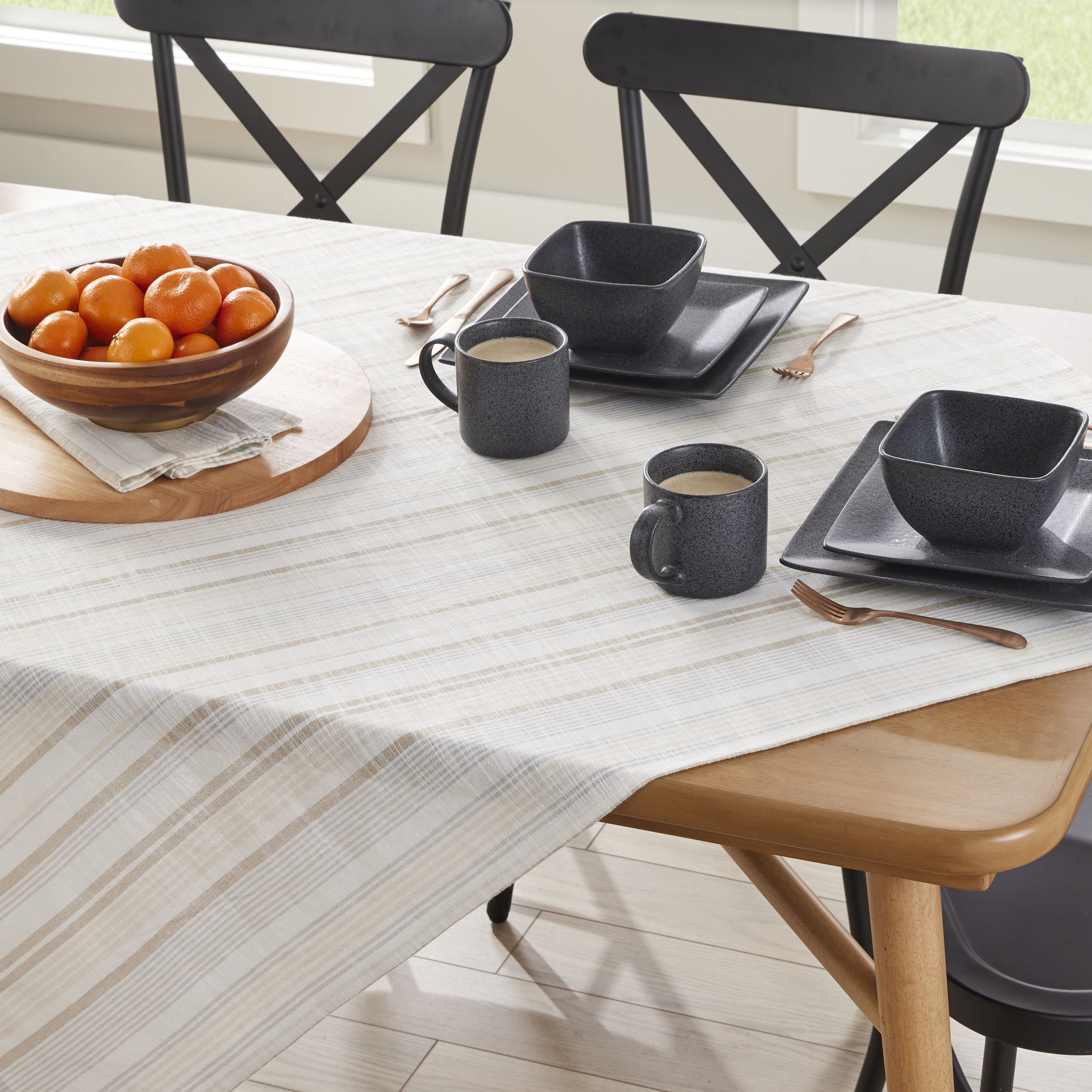 Better Homes & Gardens Natural Stripe Table Throw, 50 in x 50 in, Neutral, 100% Cotton
