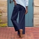 thumbnail image 5 of Pantalones capri de lino de cintura alta y pierna ancha para mujer - Pantalones casuales de negocios con bolsillos - Lisos/estampados, S-2XL, 5 of 8
