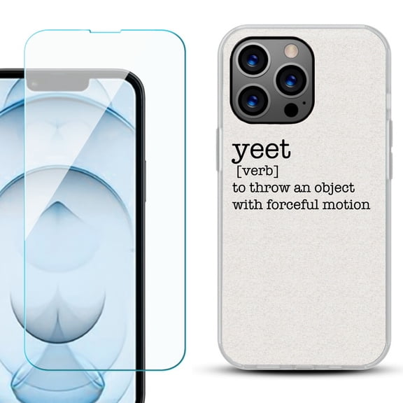 Slim-Fit Gel TPU Phone Case for iPhone 13 Pro Max, with Tempered Glass Screen Protector, by OneToughShield ® - Dictionary/Yeet