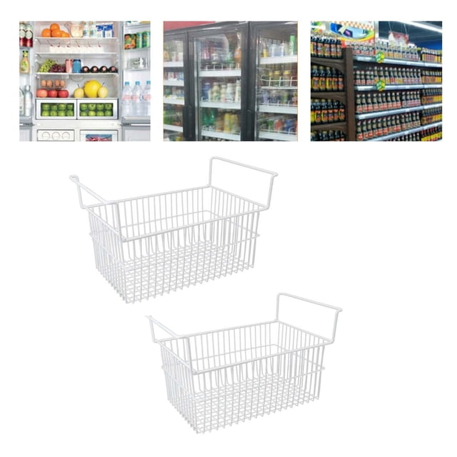 2Pcs Freezer Wire Basket, Large Capacity Easy Grip Handles Multi Purpose Steel Organizer Bins For Kitchen Closets