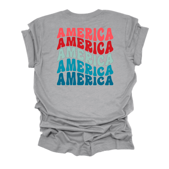 Trenz Shirt Company Womens Cute America Stacked Groovy Short Sleeve T-Shirt-Athletic Grey-Large