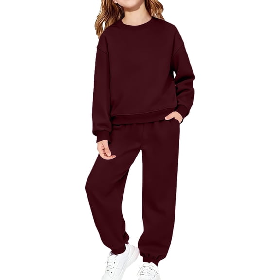 UACY 2 Piece Sweatsuits for Boys Girls School Athletic Outfit Fall Winter Tracksuit Pullover Sweatshirt (Wine, 13-14 Years)