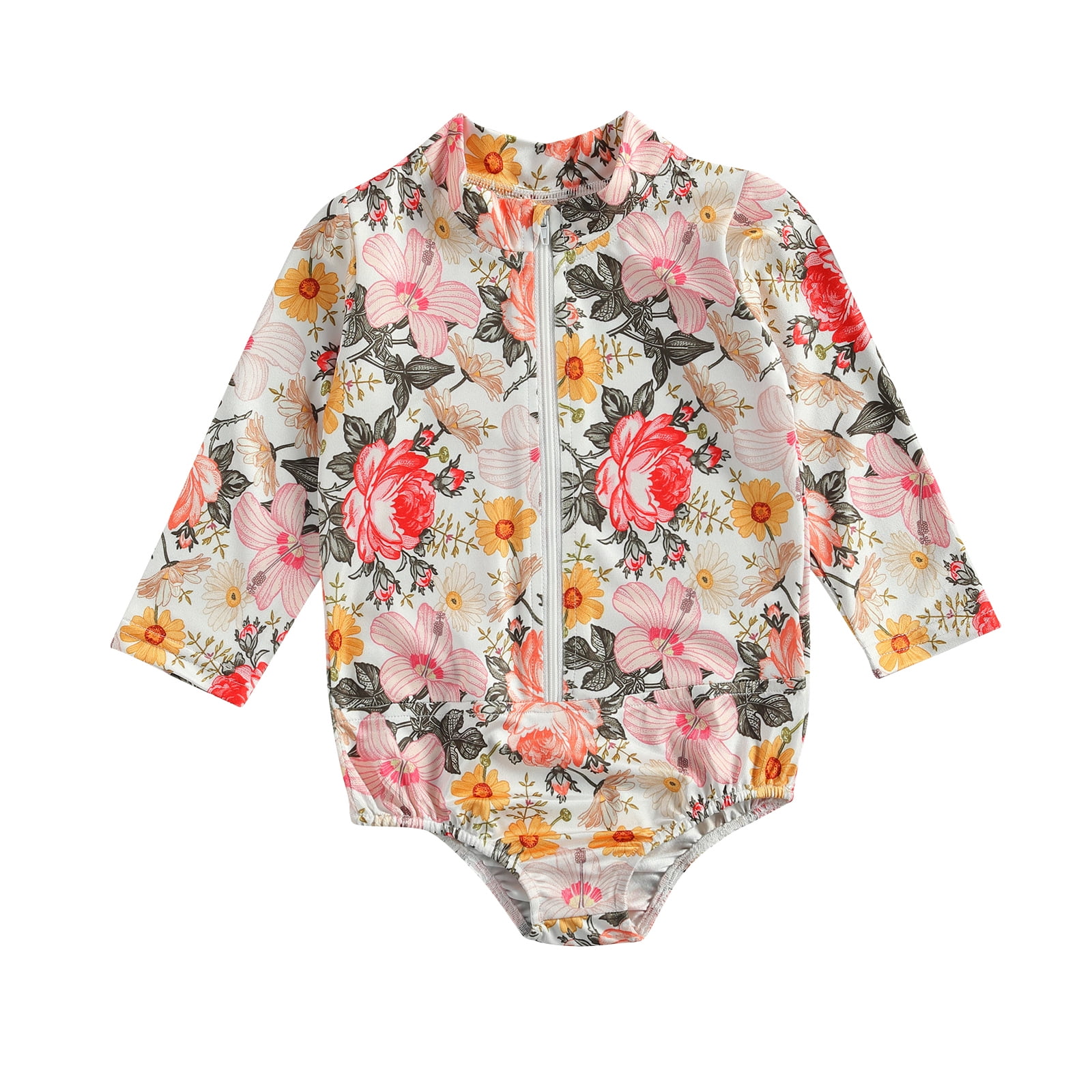 Gupgi 1 5Y Girl Long Sleeve Jumpsuit Flower Print O neck Zipper Bodysuit Walmart