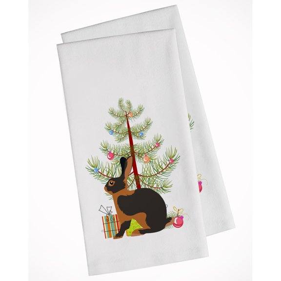 Carolines Treasures BB9330WTKT Tan Rabbit Christmas White Kitchen Towel Set of 2 Dish Towels Teal 19 X 25" multicolor