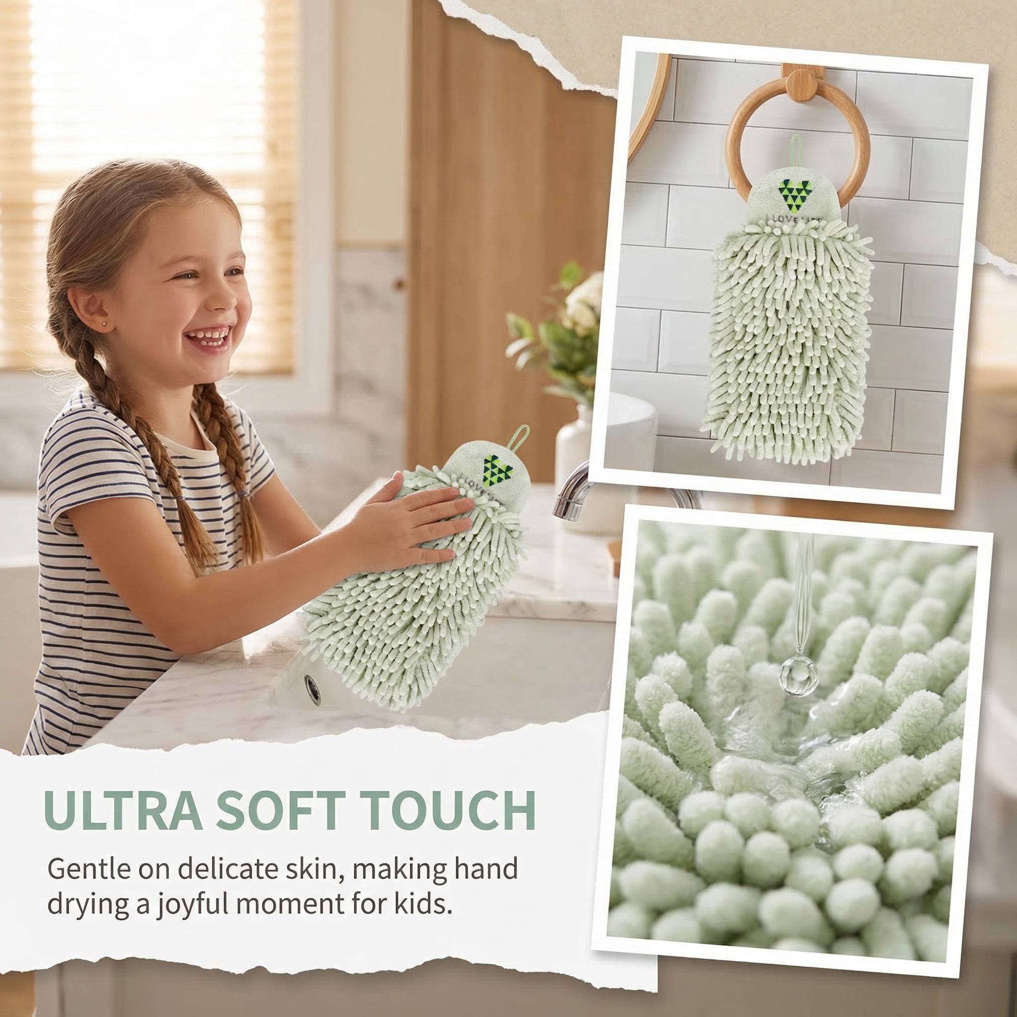 Unique Bargains Fluffy Chenille Ultra Soft Absorbent Quick Dry Towel Green 10" x 4"