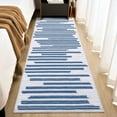 thumbnail image 4 of EastVita Area Rugs Carpets 2'*6' Modern Berber Stripe Runner Rug Indoor Non-Slip Low Pile Bedsides Rug Hallway Kitchen Runners for Laundry Room,Blue Beige Beige Blue 2ft*6ft, 4 of 7