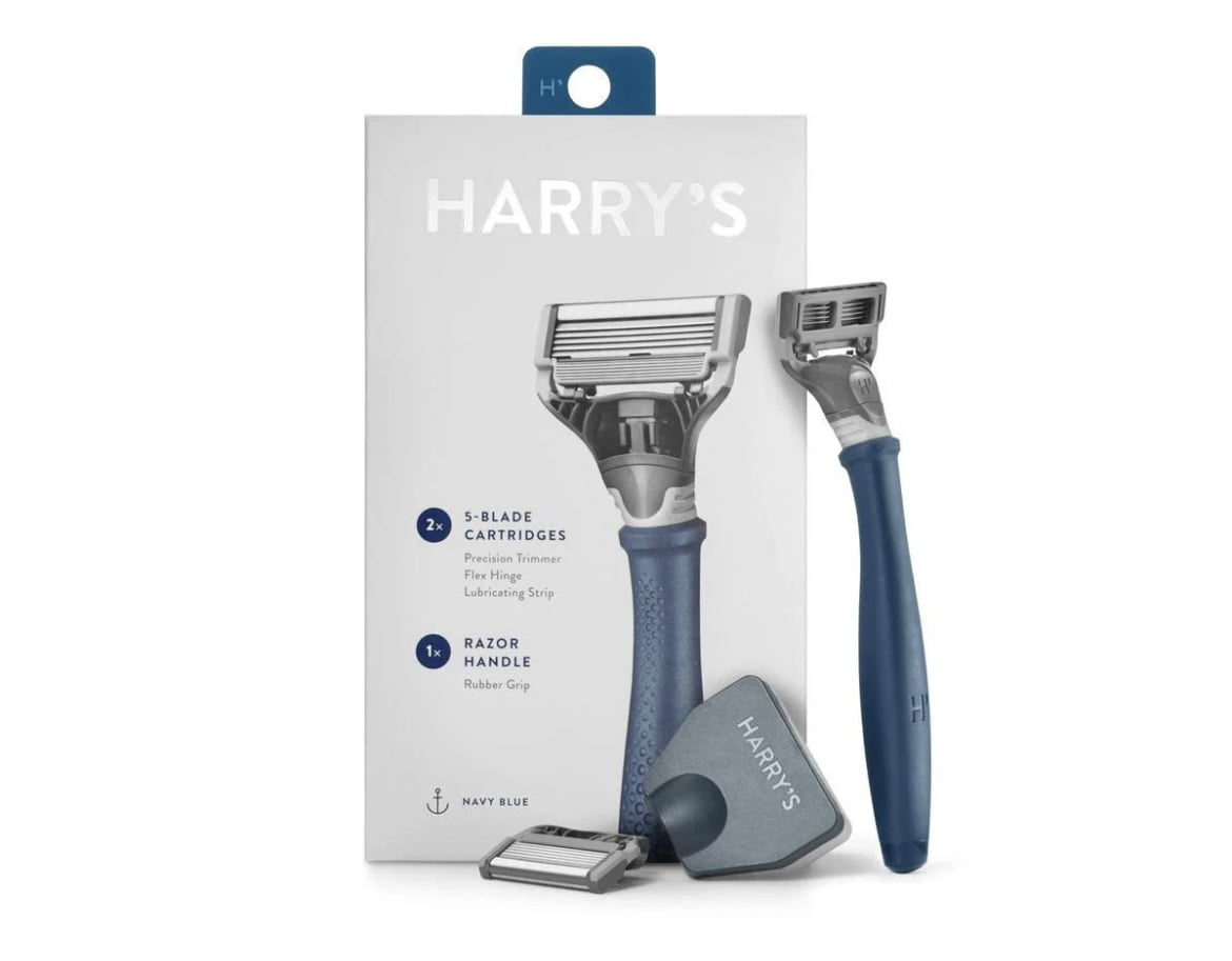 Harry's 5-Blade Razor Set, Navy Blue, 1 Count with 2x Refill Cartridges and 1 travel cover