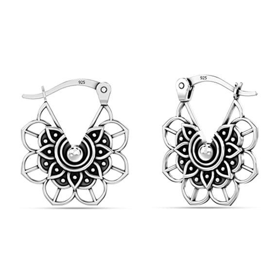 LeCalla 925 Sterling Silver Hoop Earrings for Women | Bohemian Boho Filigree Hoop Earrings