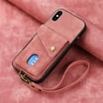 thumbnail image 2 of Nalacover for iPhone X / XS, Slim Case Wallet with Credit Card Holder, Back Flip Premium Leather Magnetic Clasp Kickstand Wirst Hand Strap Shockproof Cover For iPhone X / XS, Pink, 2 of 7