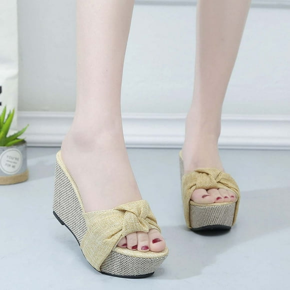 Deals ABPWLY Women's Summer Wedge Platform Shoes Cover Feet Platform High-heeled Slippers