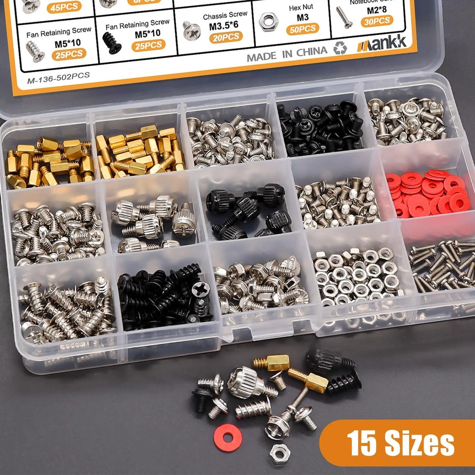 PRIME - 502Pcs Computer Screw Assortment Kit Motherboard Standoffs Screws Laptop Scre...