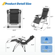 Gianna Zero Gravity Lounge Chair, Heavy-Duty Folding Recliner for Patio & Lawn with Adjustable Backrest, Detachable Cushion, Headrest Pillow & Side Tray,Gray
