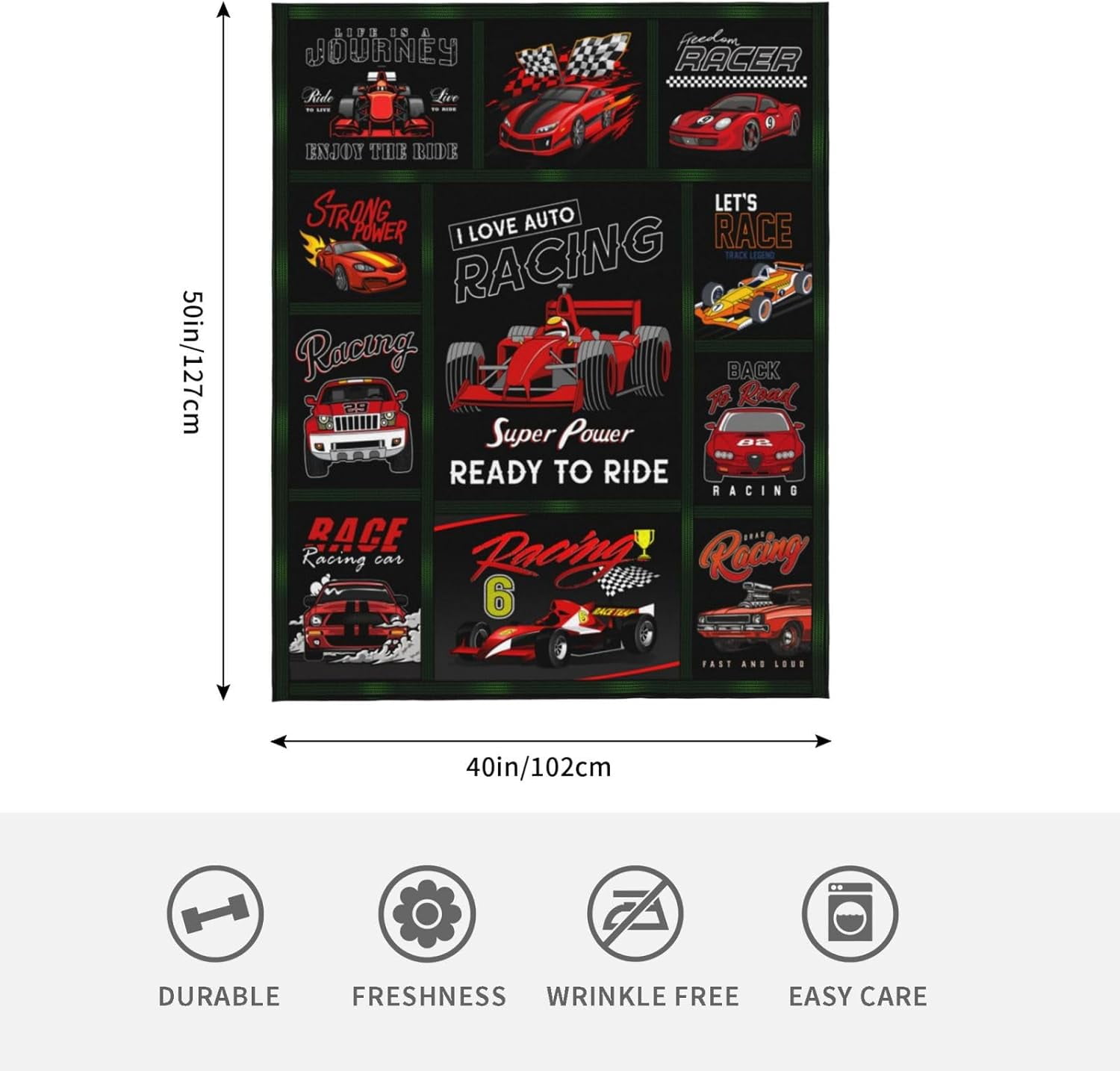 Race Car Blanket for Adults Boys Kids, Cool Cars Blanket, Soft Cozy Kids Bedding Fleece Blanket, Gift Blanket for Racing Fans, Race Car Flannel Fleece Blanket, Red Black,40"x50"