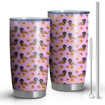 20oz Tumblers Pink Dachshund Chips Stainless Steel Vacuum Insulated Double Wall Travel Tumbler Cups Mug with Lid and Straw,Cleaning Brush for Cold & Hot Drinks